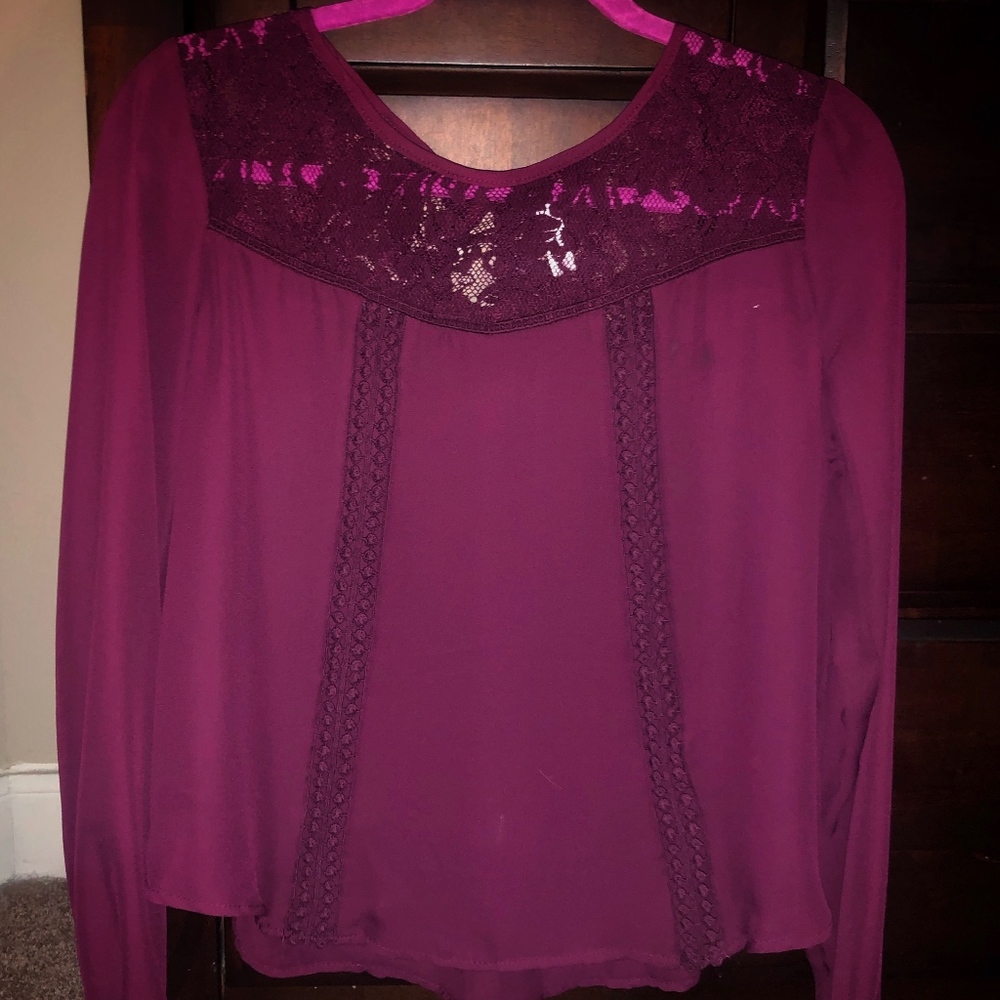 Marroon Lace Long-Sleeve Top